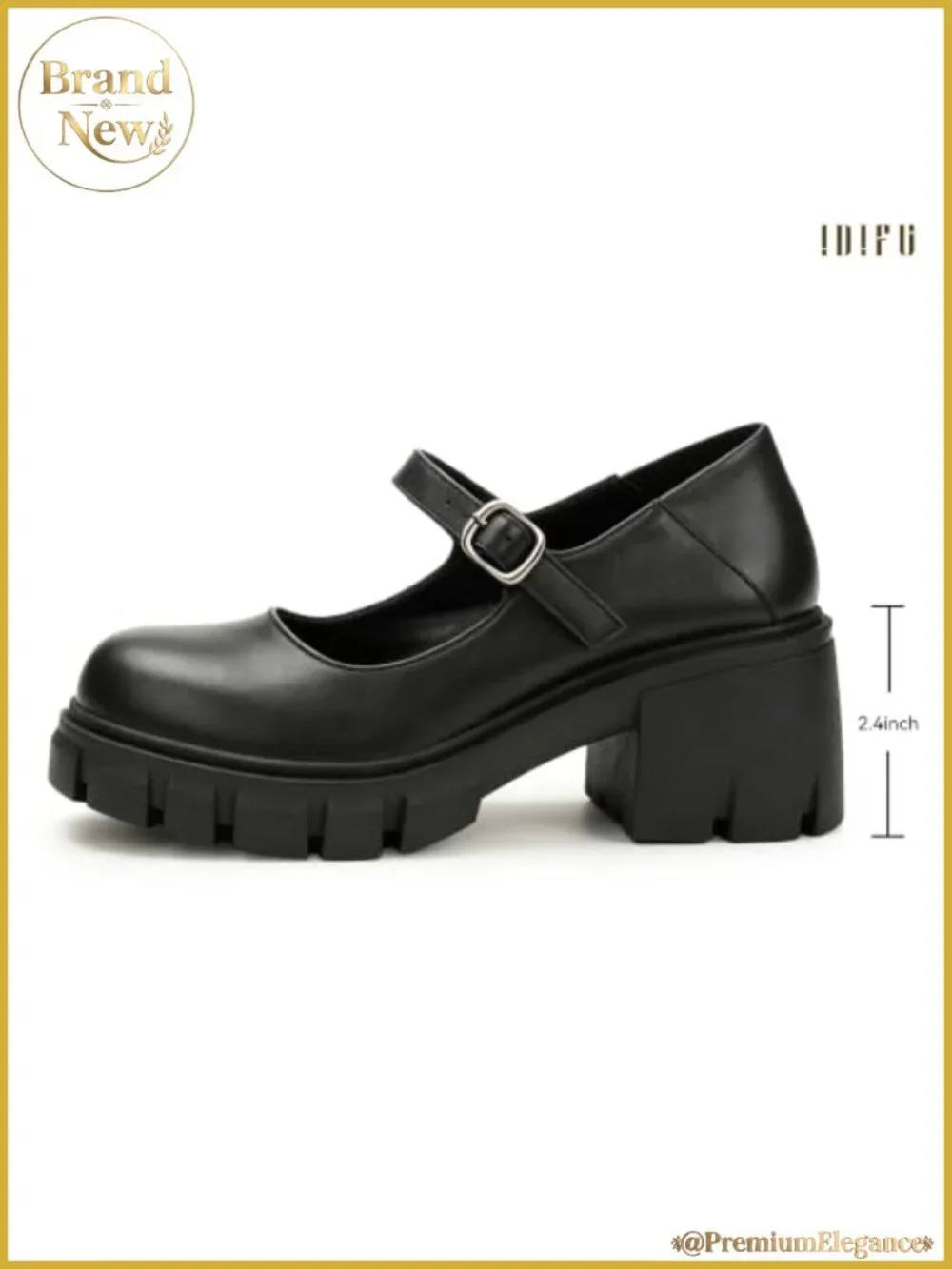 Platform Mary Jane Pumps Closed Round Toe Low Block Heel Buckle Dress Shoes